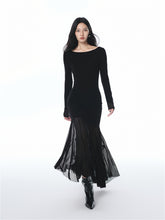 Women's Wool Blend Knit Dress with Mesh Panels